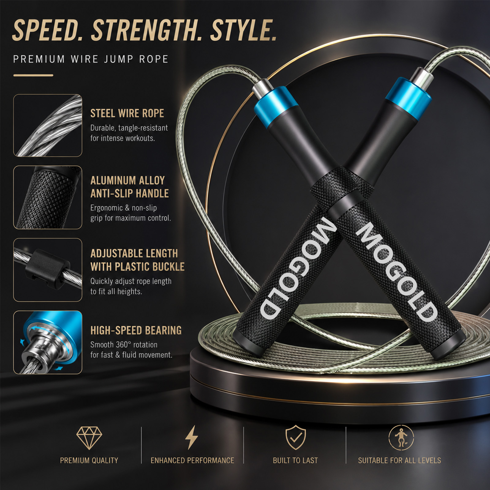 Speed Skipping Rope - MOGOLD Corda per saltare professionale con