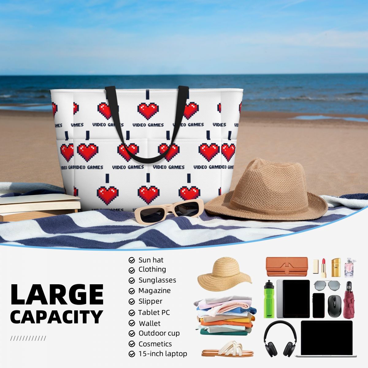 Borsa da spiaggia I Heart Vide - Yoga Fitness Videos Free recensione e prezzo